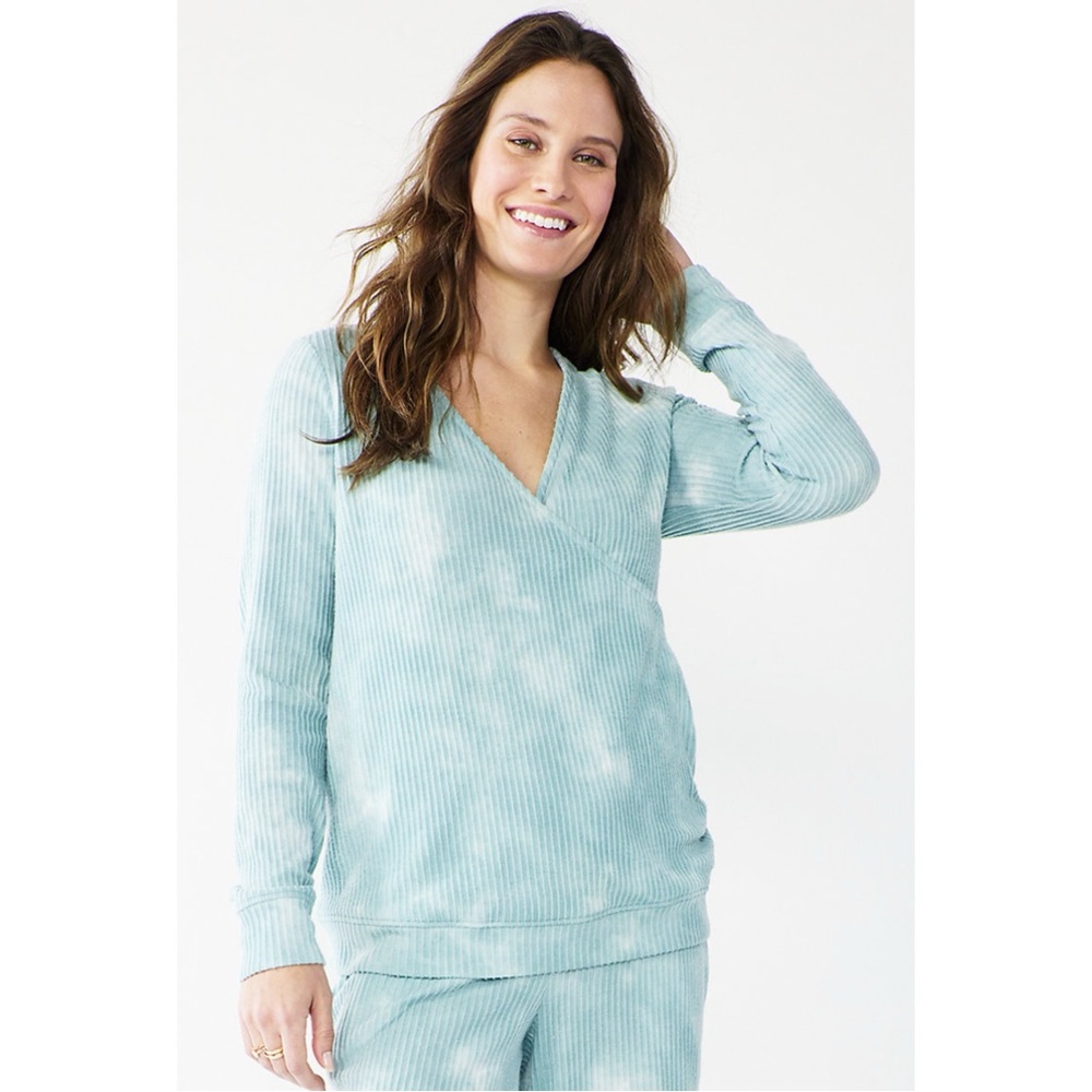 NWT Sonoma Maternity Hacci Long Sleeve Wrap Top Blue Dye Size M